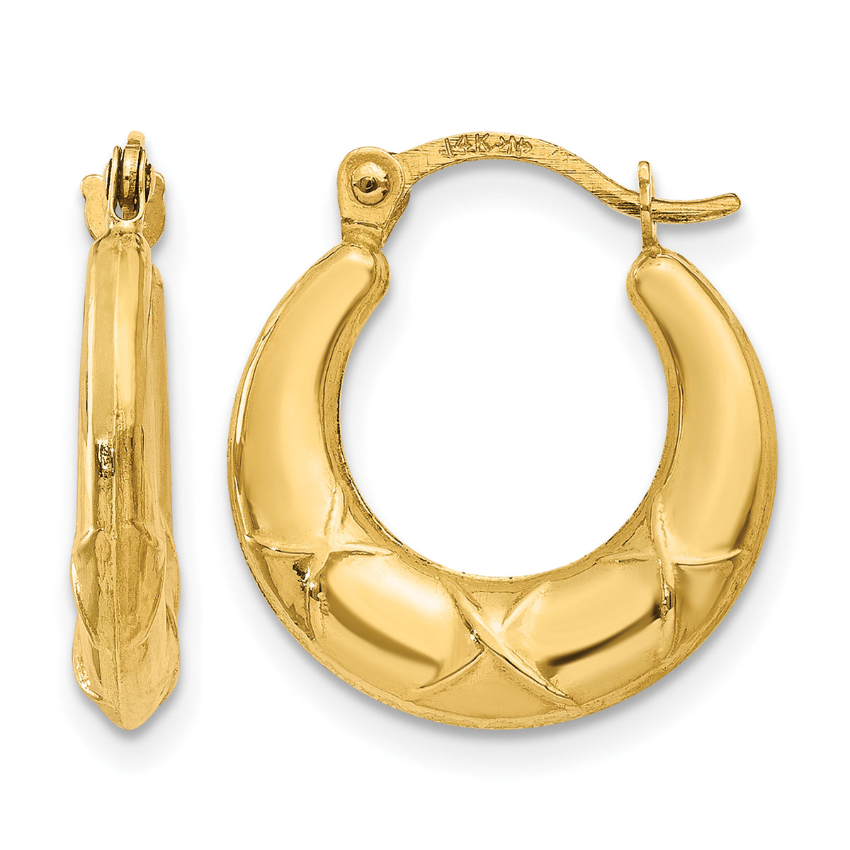 14k Gold Hollow X Hoop Earrings - 14k Yellow Gold