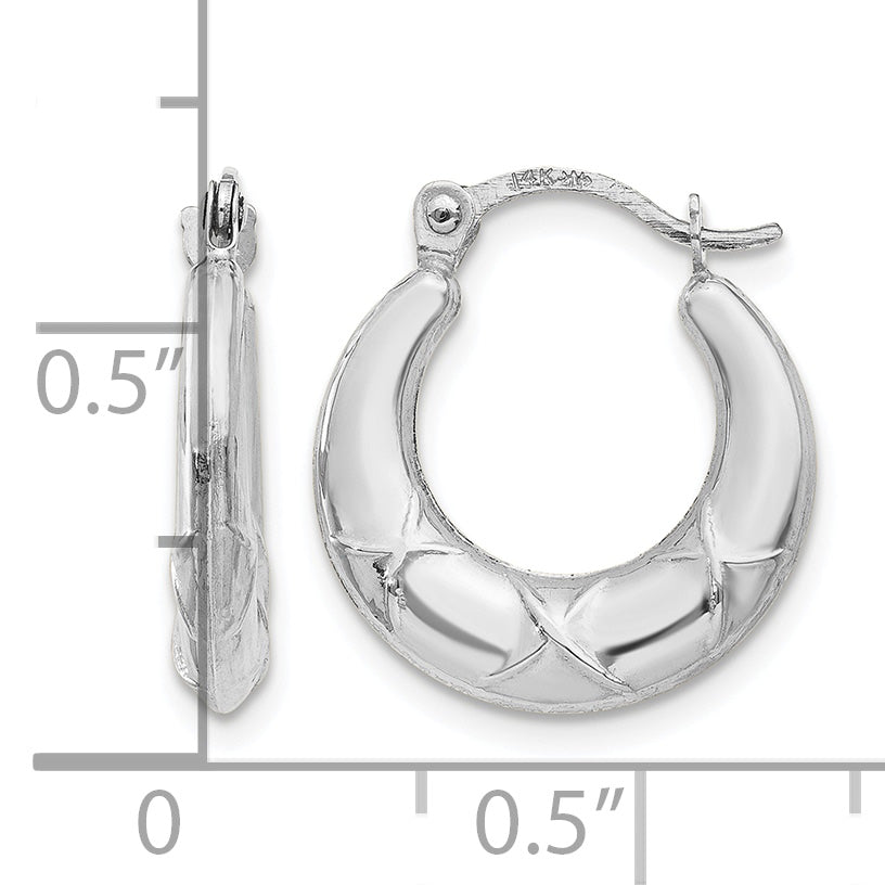 14k Gold Hollow X Hoop Earrings, shown with a ruler for scale - 14k White Gold