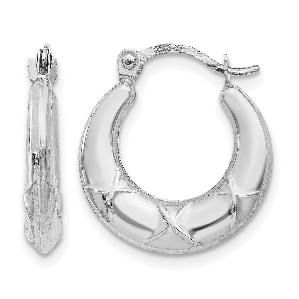 14k Gold Hollow X Hoop Earrings - 14k White Gold