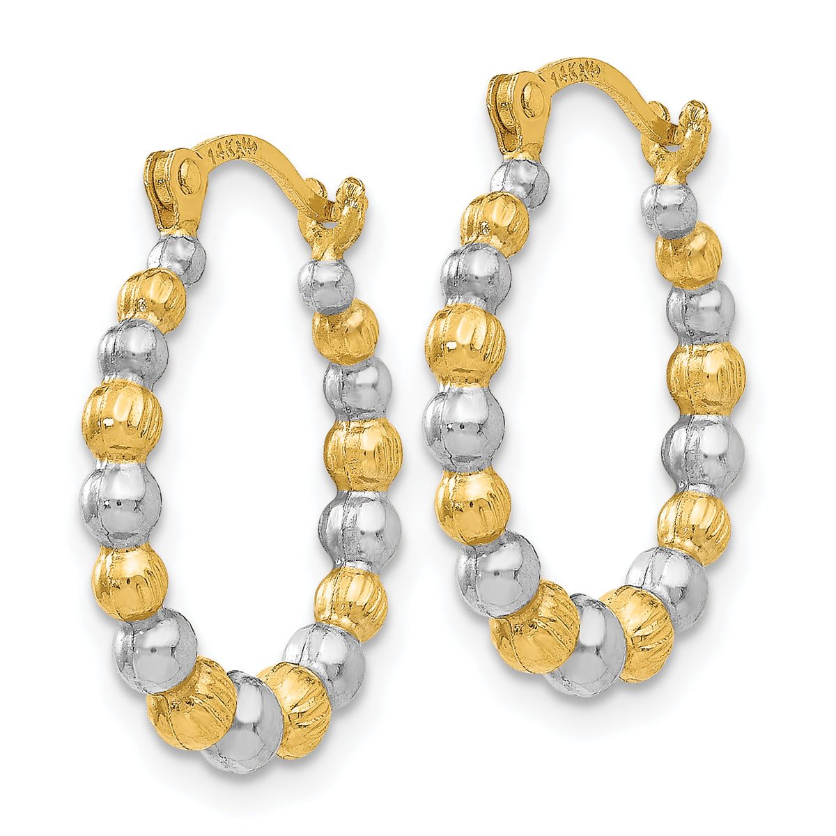 14k Gold and Rhodium 18mm Beaded Hoop Earrings, view 2