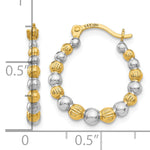 14k Gold and Rhodium 18mm Beaded Hoop Earrings, shown with a ruler for scale