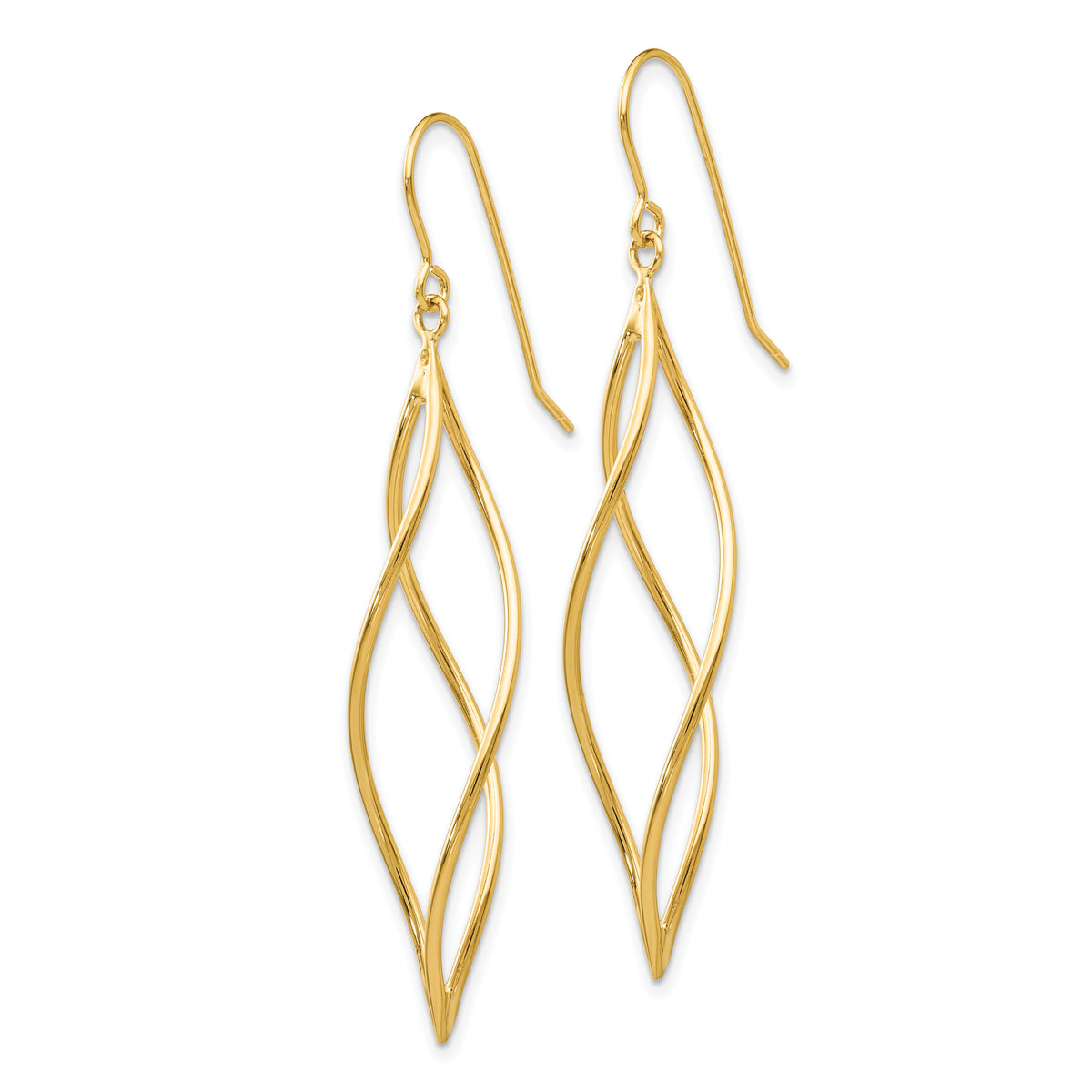 14k Polished Long Twisted Swirl Drop French Hook Earrings