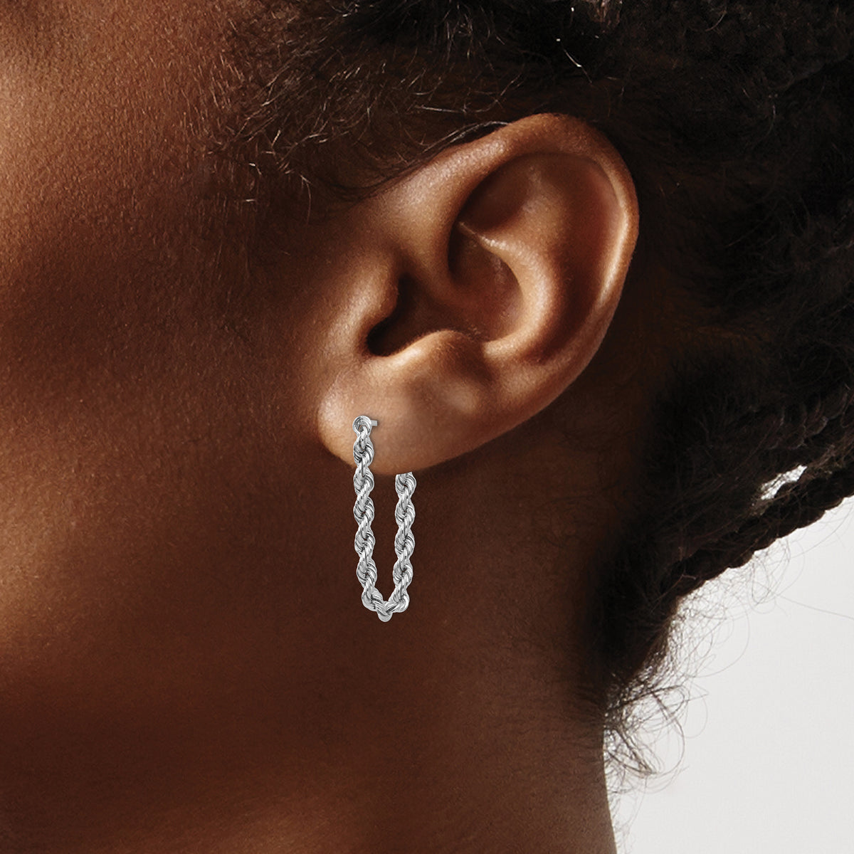 Gold Rope Dangle Post Earrings - 14k White Gold
