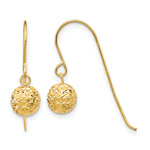 14k Gold 6mm Diamond-cut Bead Dangle French Hook Earrings - 14k Yellow Gold