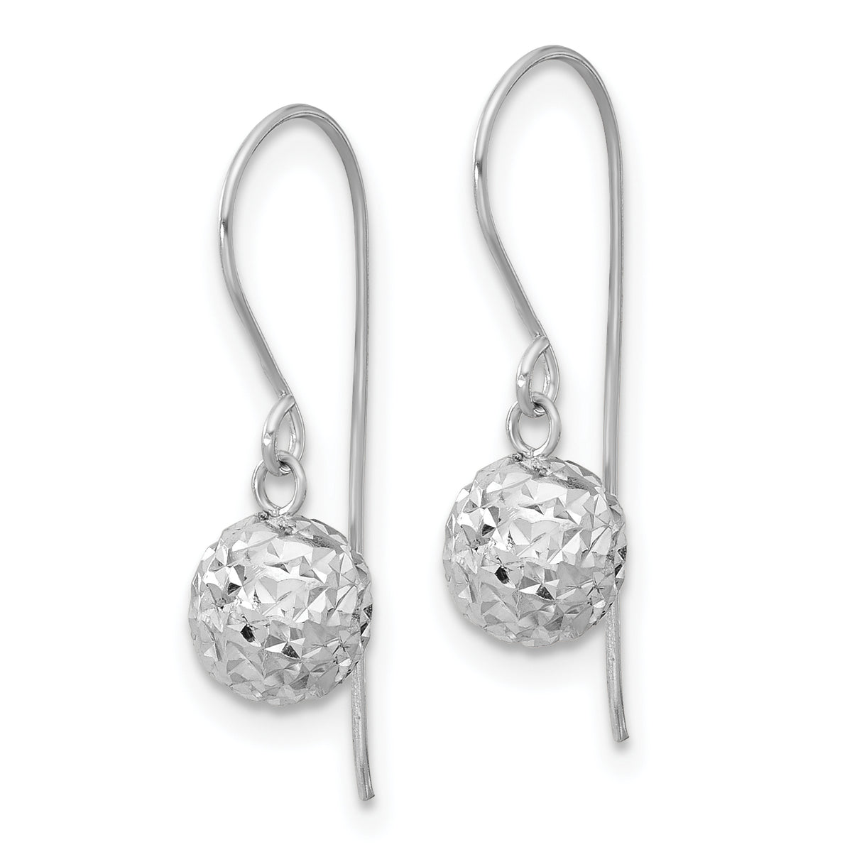 14k Gold 6mm Diamond-cut Bead Dangle French Hook Earrings, view 2 - 14k White Gold