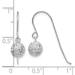 14k Gold 6mm Diamond-cut Bead Dangle French Hook Earrings, shown with a ruler for scale - 14k White Gold