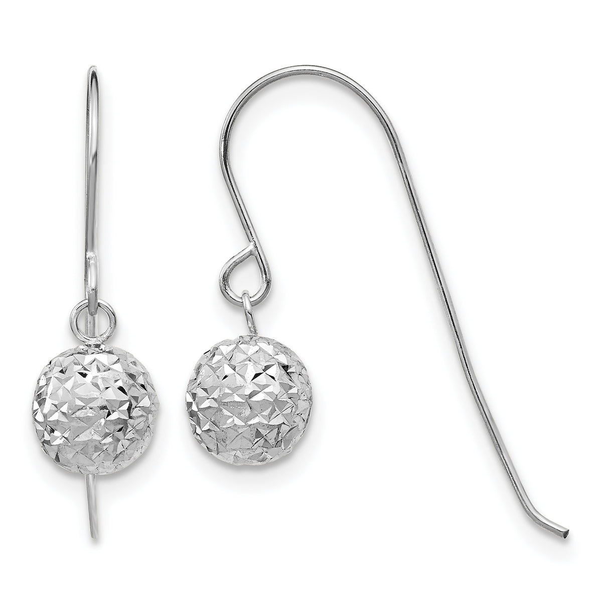 14k Gold 6mm Diamond-cut Bead Dangle French Hook Earrings - 14k White Gold