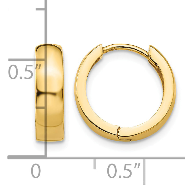 Gold Circle Hinged Hoop Earrings - 14k Yellow Gold / 3 mm / 13.5 mm