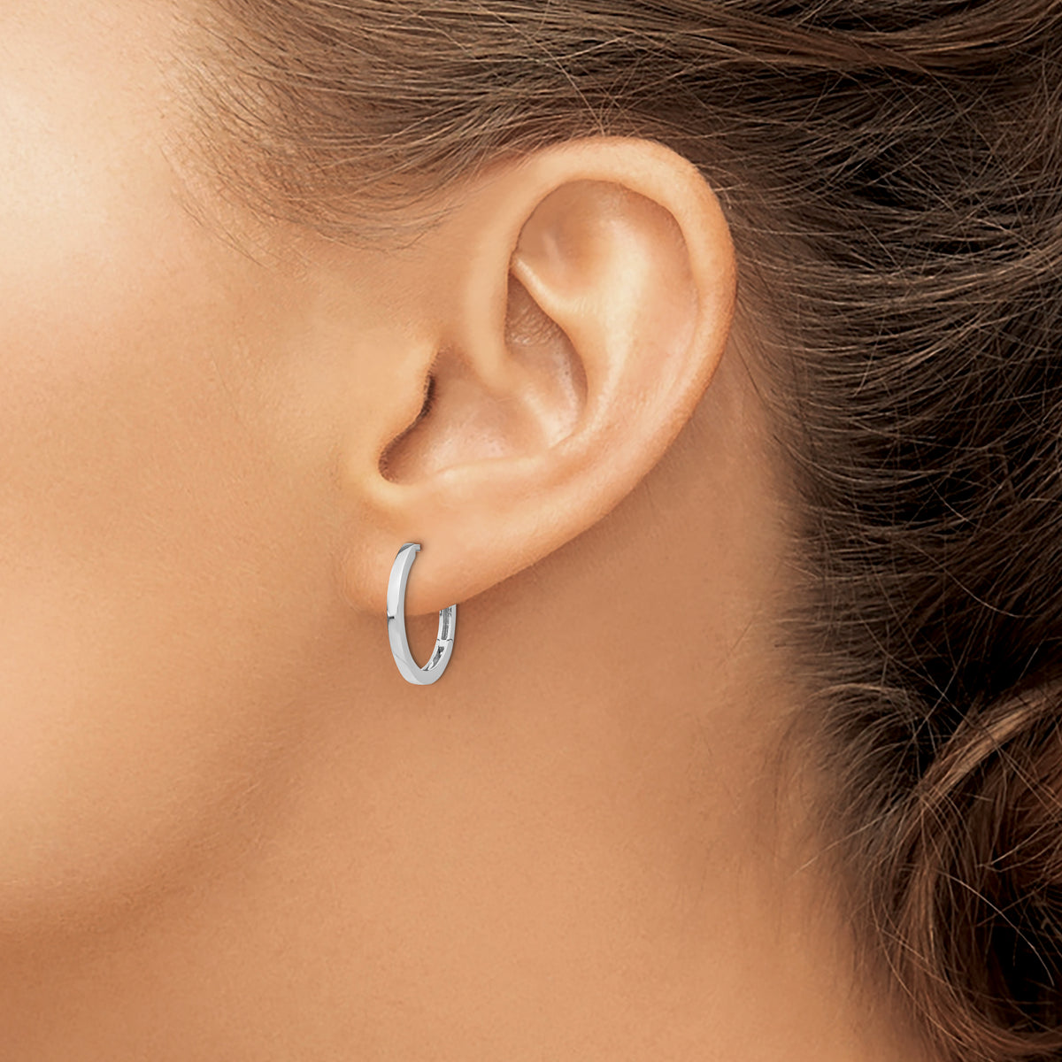 Gold Circle Hinged Hoop Earrings - 14k White Gold / 2 mm / 18 mm