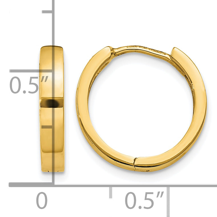 Gold Circle Hinged Hoop Earrings - 14k Yellow Gold / 2 mm / 14.5 mm
