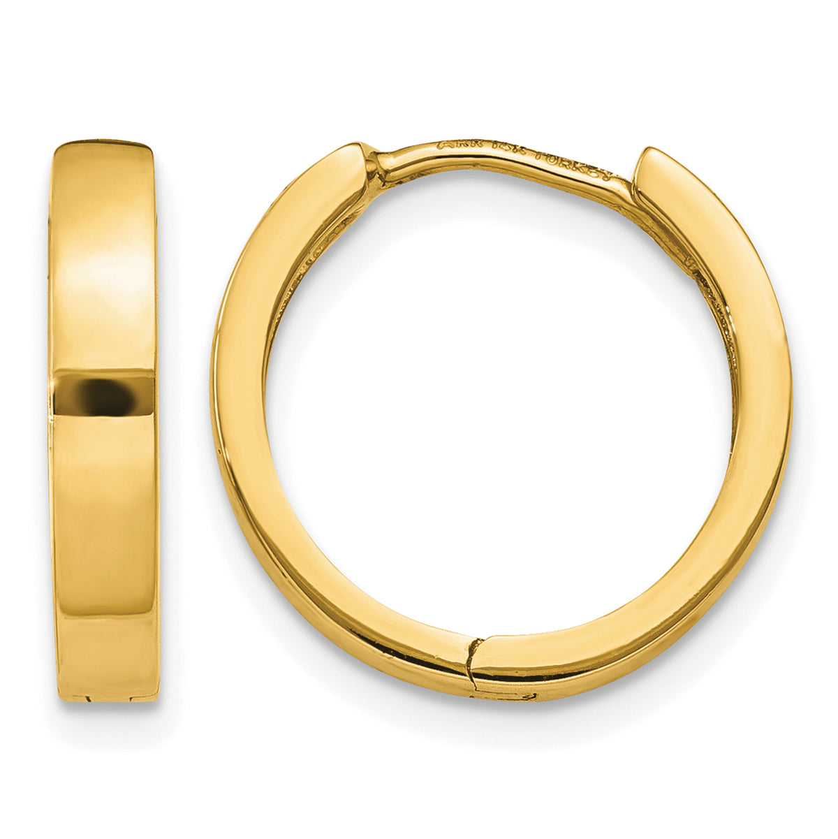 Gold Circle Hinged Hoop Earrings - 14k Yellow Gold / 2 mm / 14.5 mm