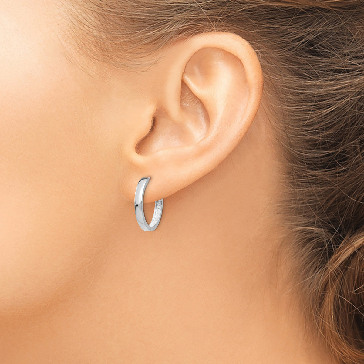 Gold Circle Hinged Hoop Earrings - 14k White Gold / 3 mm / 18 mm