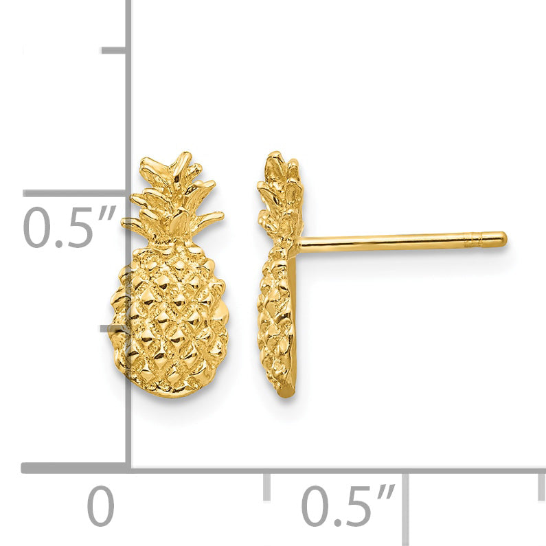 14K Polished and Textured Pineapple Post Earrings