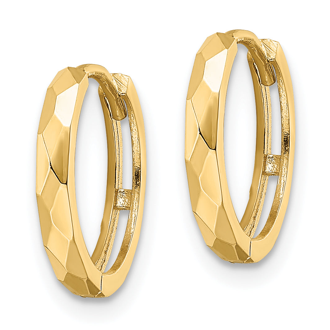 Gold Diamond-cut Circle Hinged Hoop Earrings - 14k Yellow Gold / 2 mm, Polished Faceted Mm Hinged