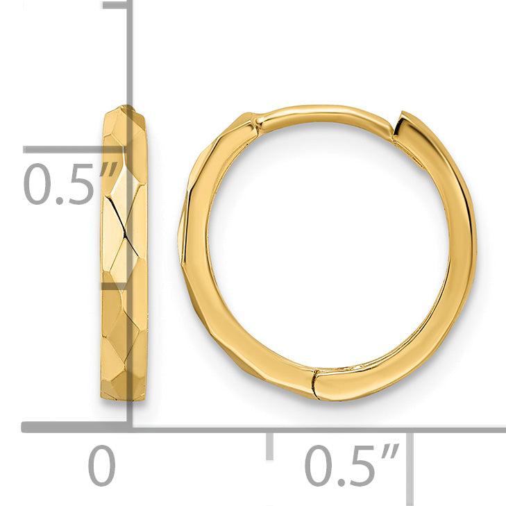 Gold Diamond-cut Circle Hinged Hoop Earrings - 14k Yellow Gold / 2 mm, Polished Faceted Mm Hinged