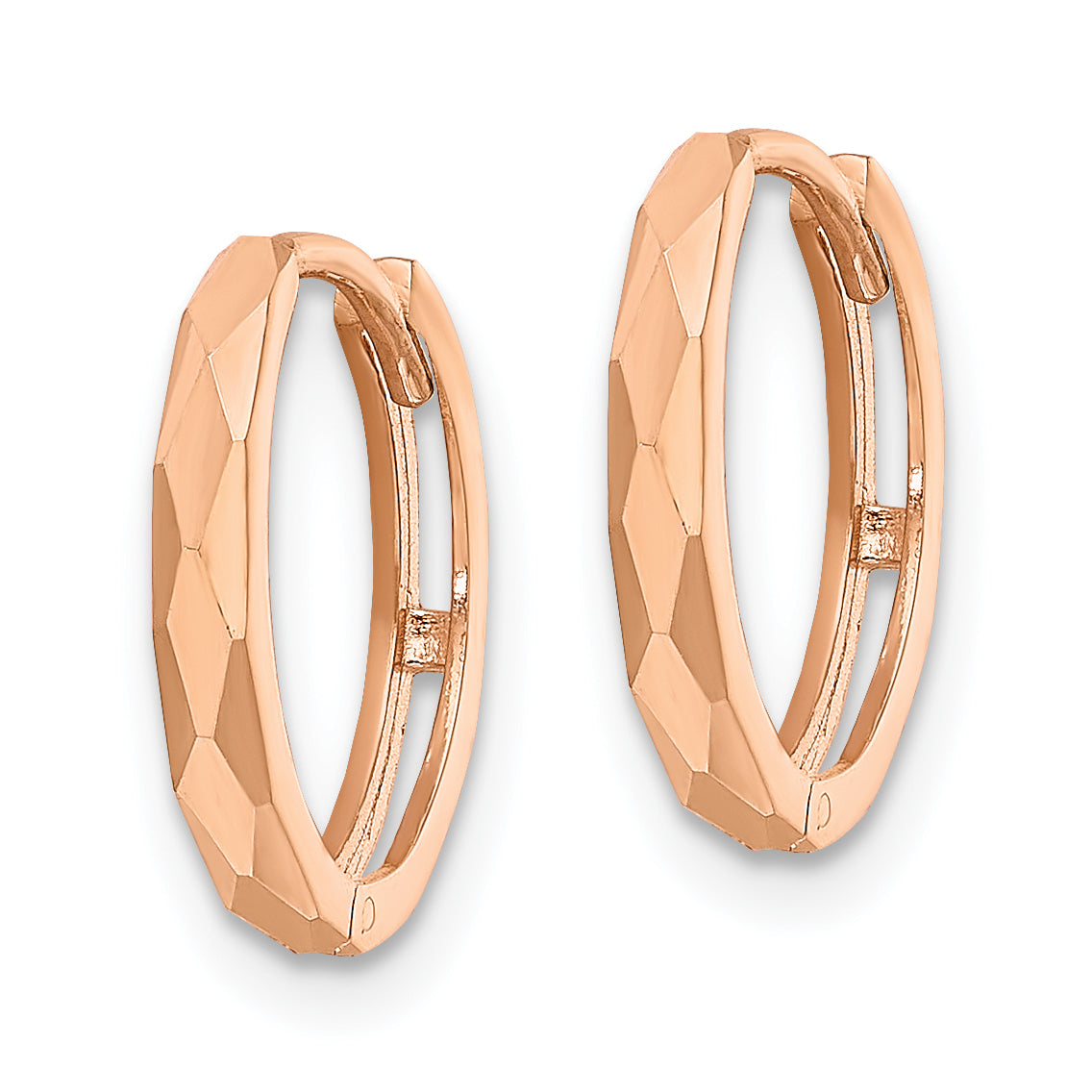 Gold Diamond-cut Circle Hinged Hoop Earrings - 14k Rose Gold / 2 mm, Polished Faceted Mm Hinged