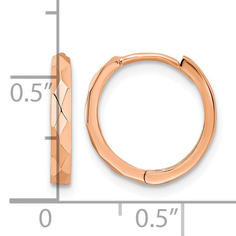 Gold Diamond-cut Circle Hinged Hoop Earrings - 14k Rose Gold / 2 mm, Polished Faceted Mm Hinged
