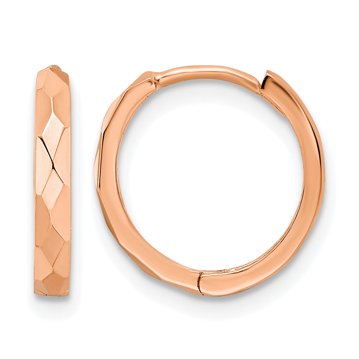 Gold Diamond-cut Circle Hinged Hoop Earrings - 14k Rose Gold / 2 mm, Polished Faceted Mm Hinged#14k Rose Gold_2 mm, Polished Faceted Mm Hinged