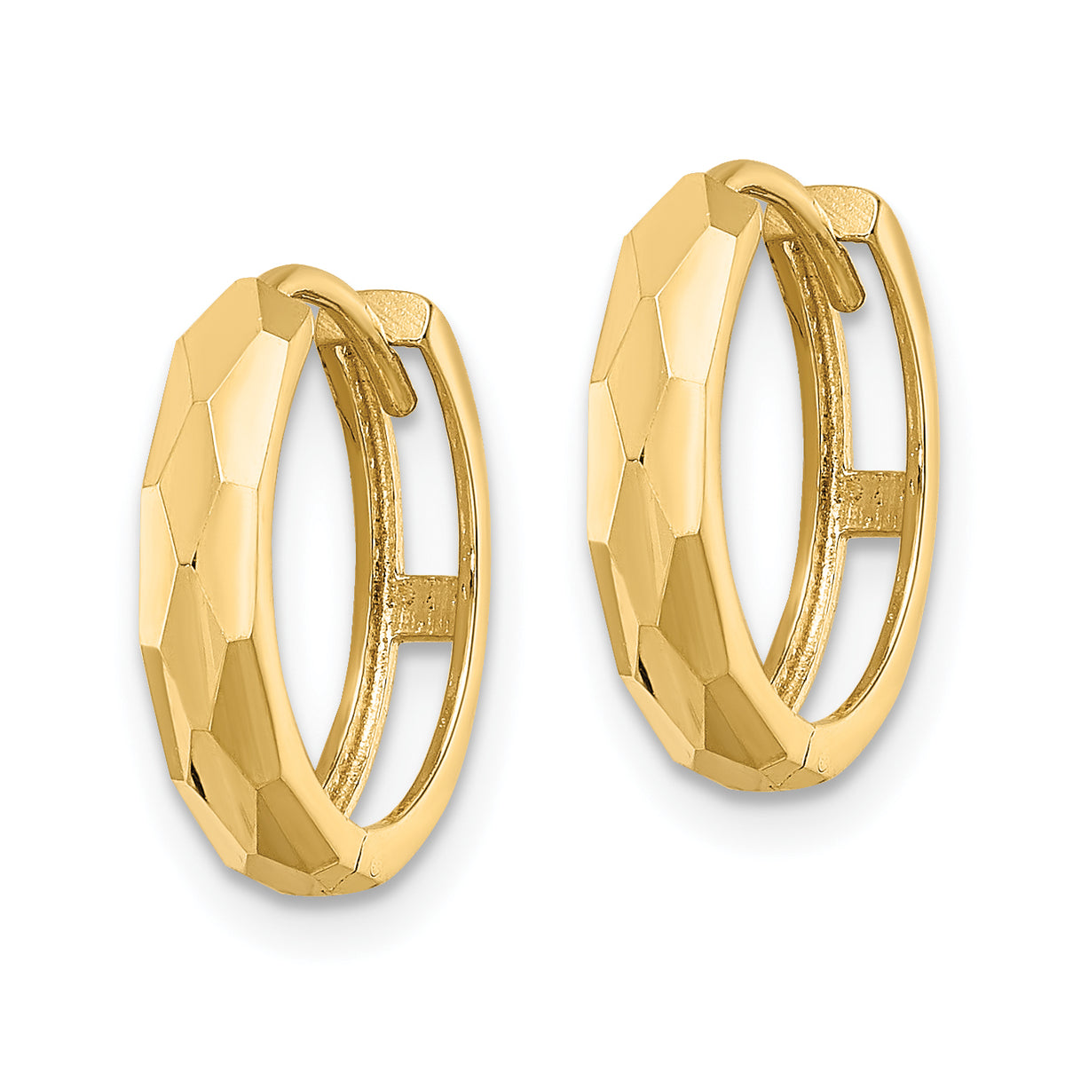 Gold Diamond-cut Circle Hinged Hoop Earrings - 14k Yellow Gold / 3 mm