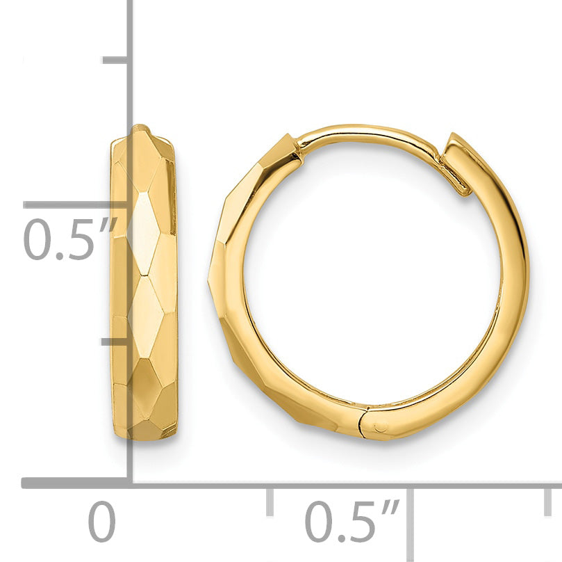 Gold Diamond-cut Circle Hinged Hoop Earrings - 14k Yellow Gold / 3 mm
