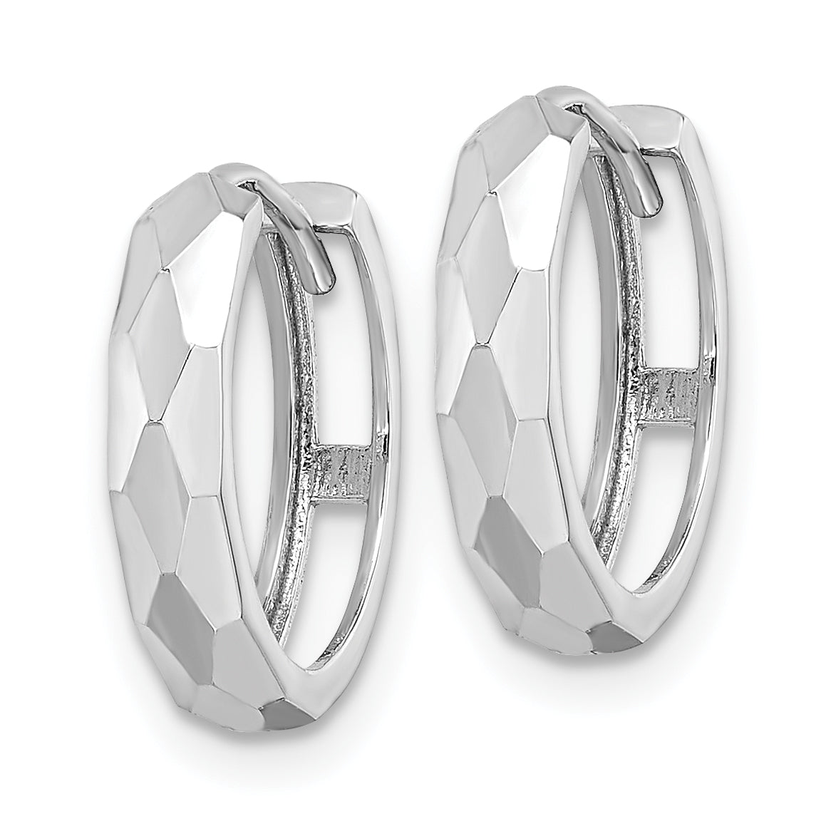 Gold Diamond-cut Circle Hinged Hoop Earrings - 14k White Gold / 3 mm