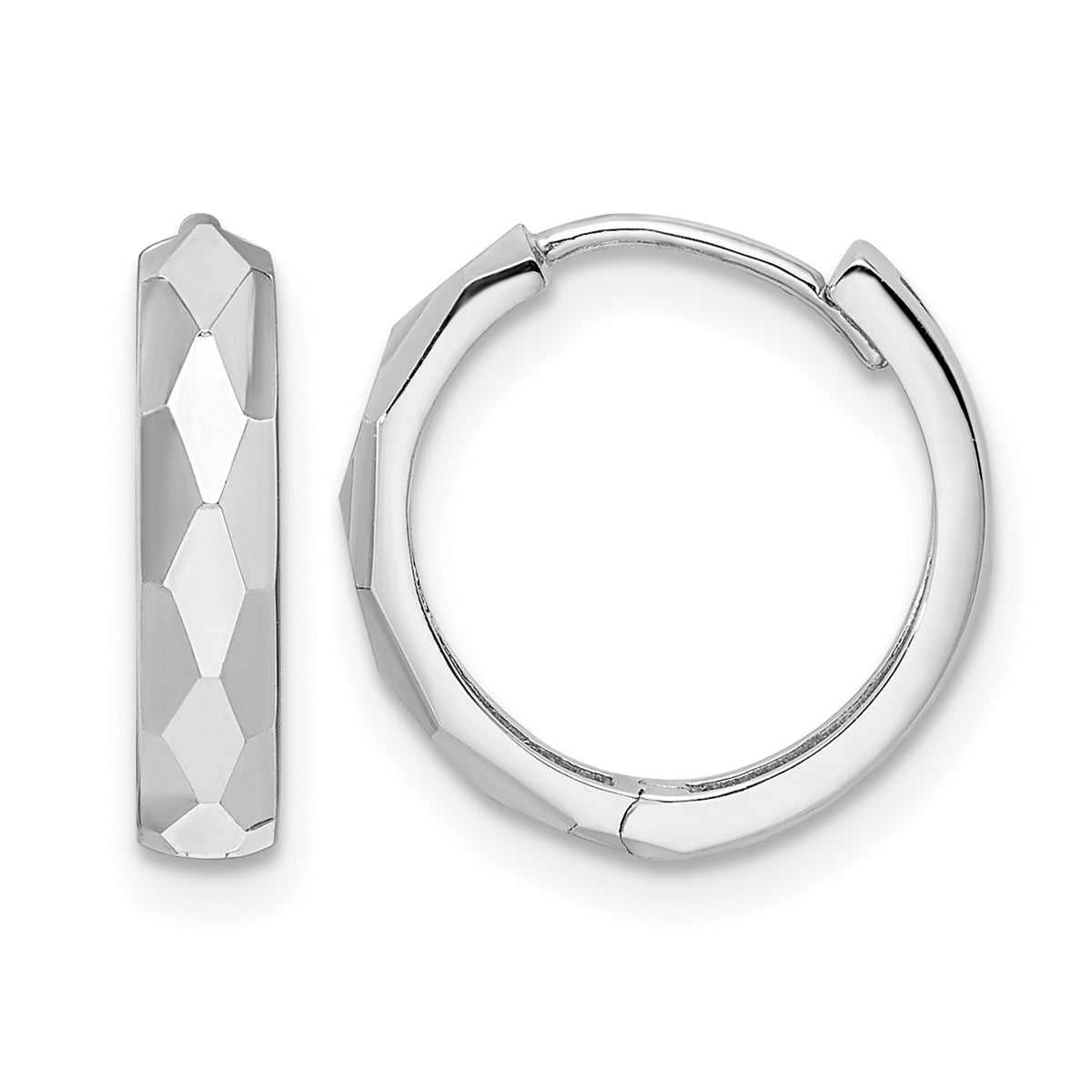Gold Diamond-cut Circle Hinged Hoop Earrings - 14k White Gold / 3 mm