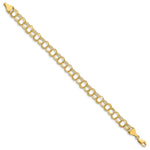 14k Yellow Gold 7mm Solid Triple Link Charm Bracelet, view 2 - 7 in