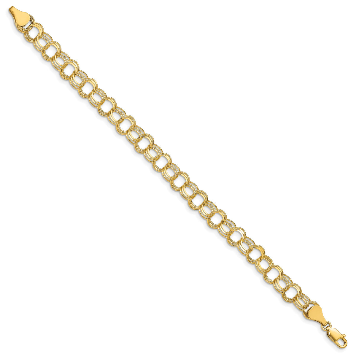 14k Yellow Gold 7mm Solid Triple Link Charm Bracelet, view 2 - 7 in