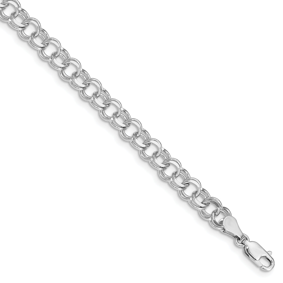 Gold Double Link Charm Bracelet - 14k White Gold / 6 mm / 7 in