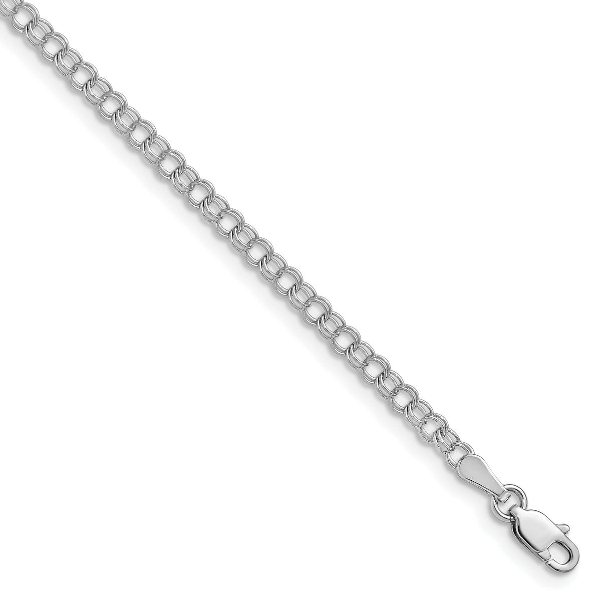14k Gold Solid Double Link Charm Bracelet, 3-11 mm - 14k White Gold / 3 mm / 8 in