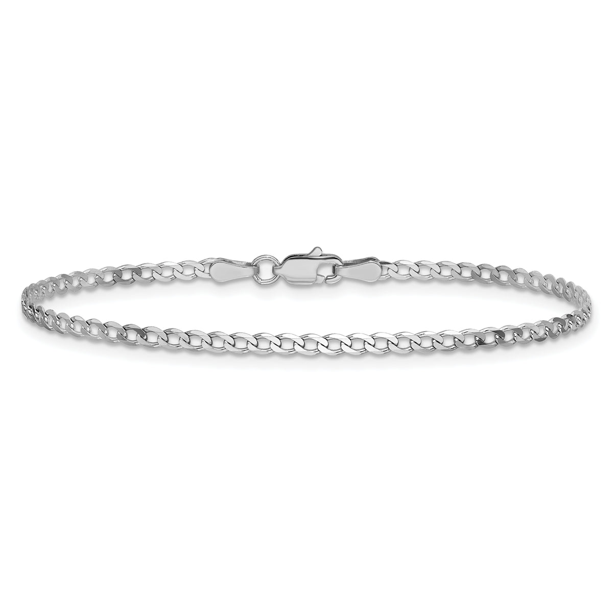Gold (10K & 14K) Flat Beveled Curb Chain Bracelet - 14k White Gold / 7 in / 2.2 mm