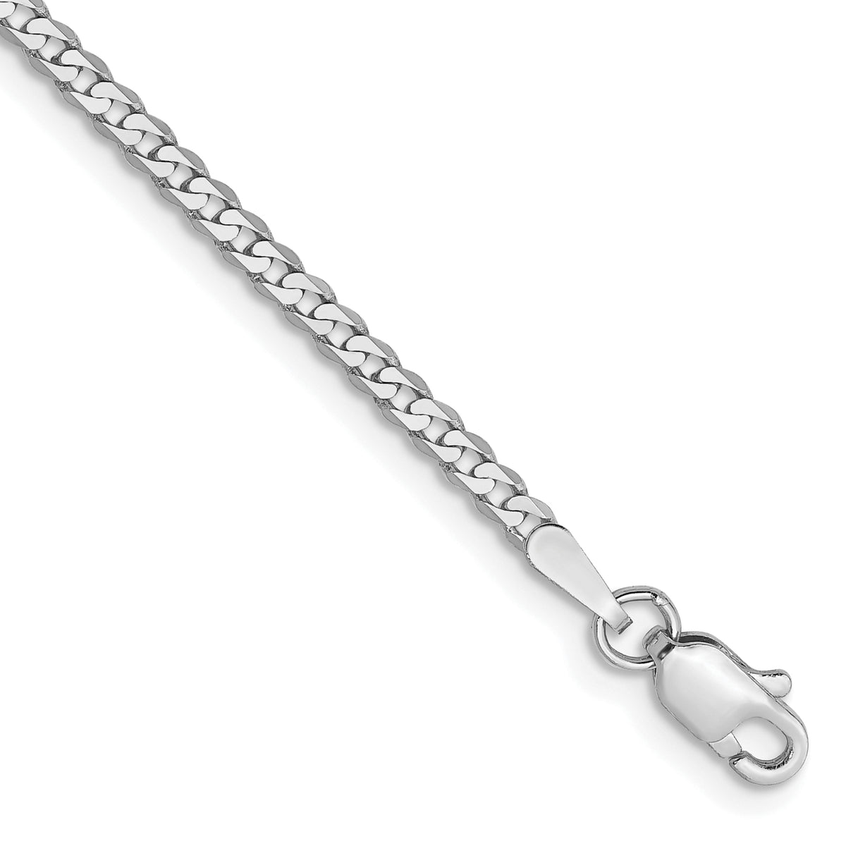 Gold (10K & 14K) Flat Beveled Curb Chain Anklet - 14k White Gold / 9 in / 2.2 mm