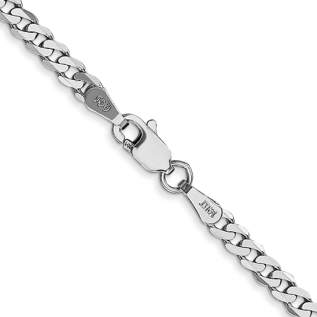 Gold (10K & 14K) Flat Beveled Curb Chain - 14k White Gold / 16 in / 2.9 mm