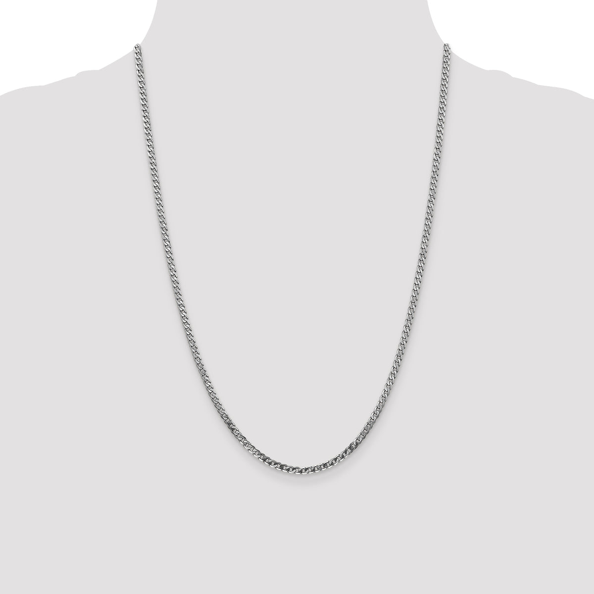 Gold (10K & 14K) Flat Beveled Curb Chain - 14k White Gold / 24 in / 2.9 mm