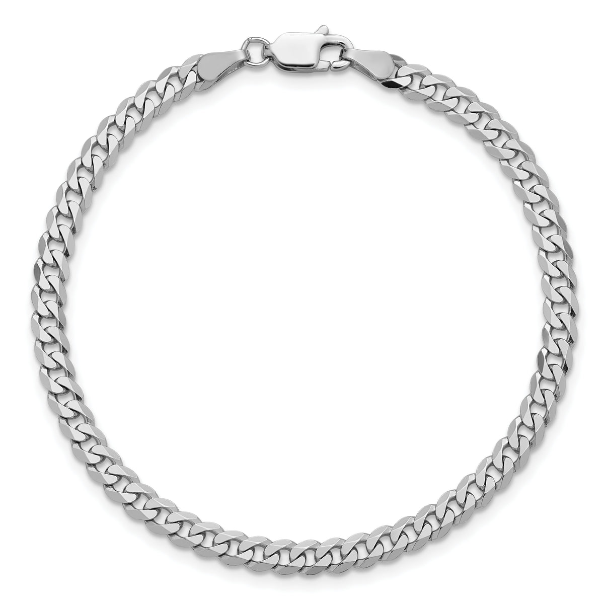 Gold (10K & 14K) Flat Beveled Curb Chain Bracelet - 14k White Gold / 7 in / 3.9 mm