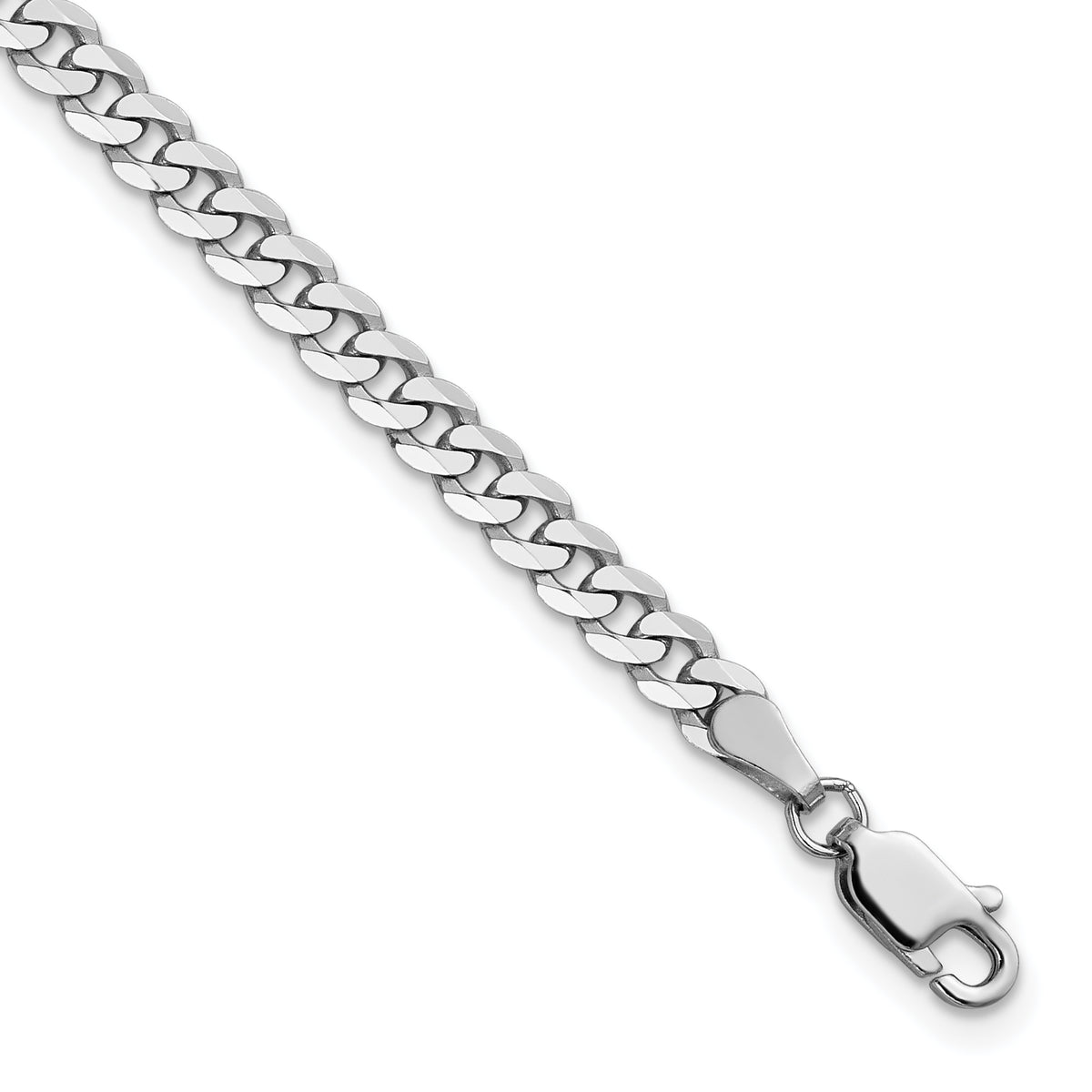 Gold (10K & 14K) Flat Beveled Curb Chain Bracelet - 14k White Gold / 7 in / 3.9 mm