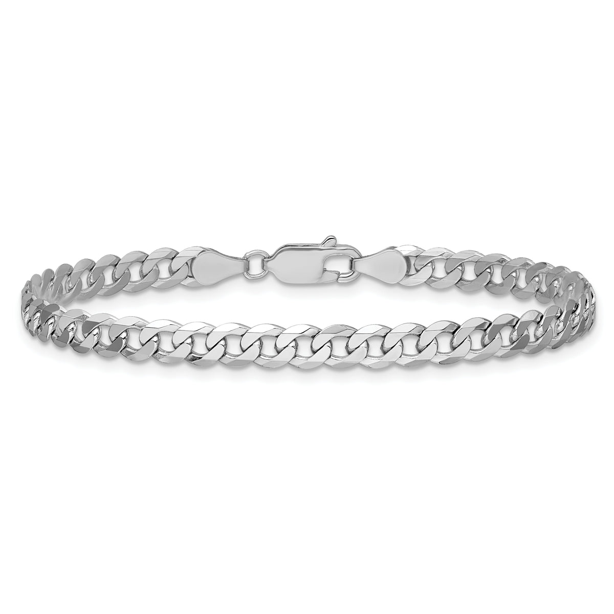 Gold (10K & 14K) Flat Beveled Curb Chain Bracelet - 14k White Gold / 7 in / 4.75 mm
