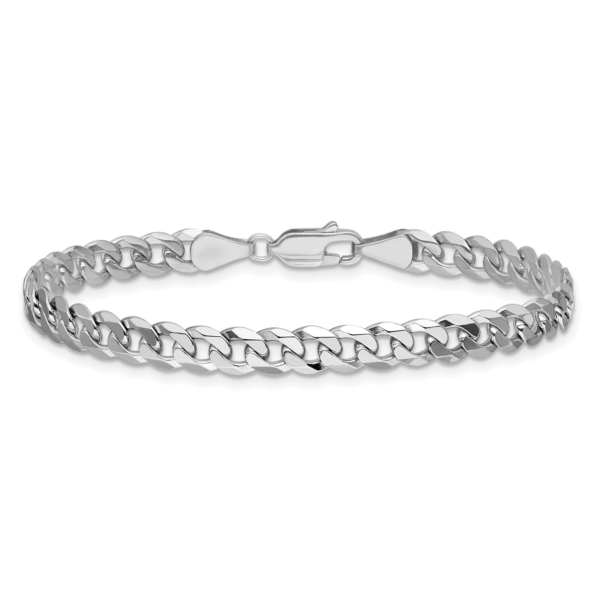 Gold (10K & 14K) Flat Beveled Curb Chain Bracelet - 14k White Gold / 7 in / 5.75 mm