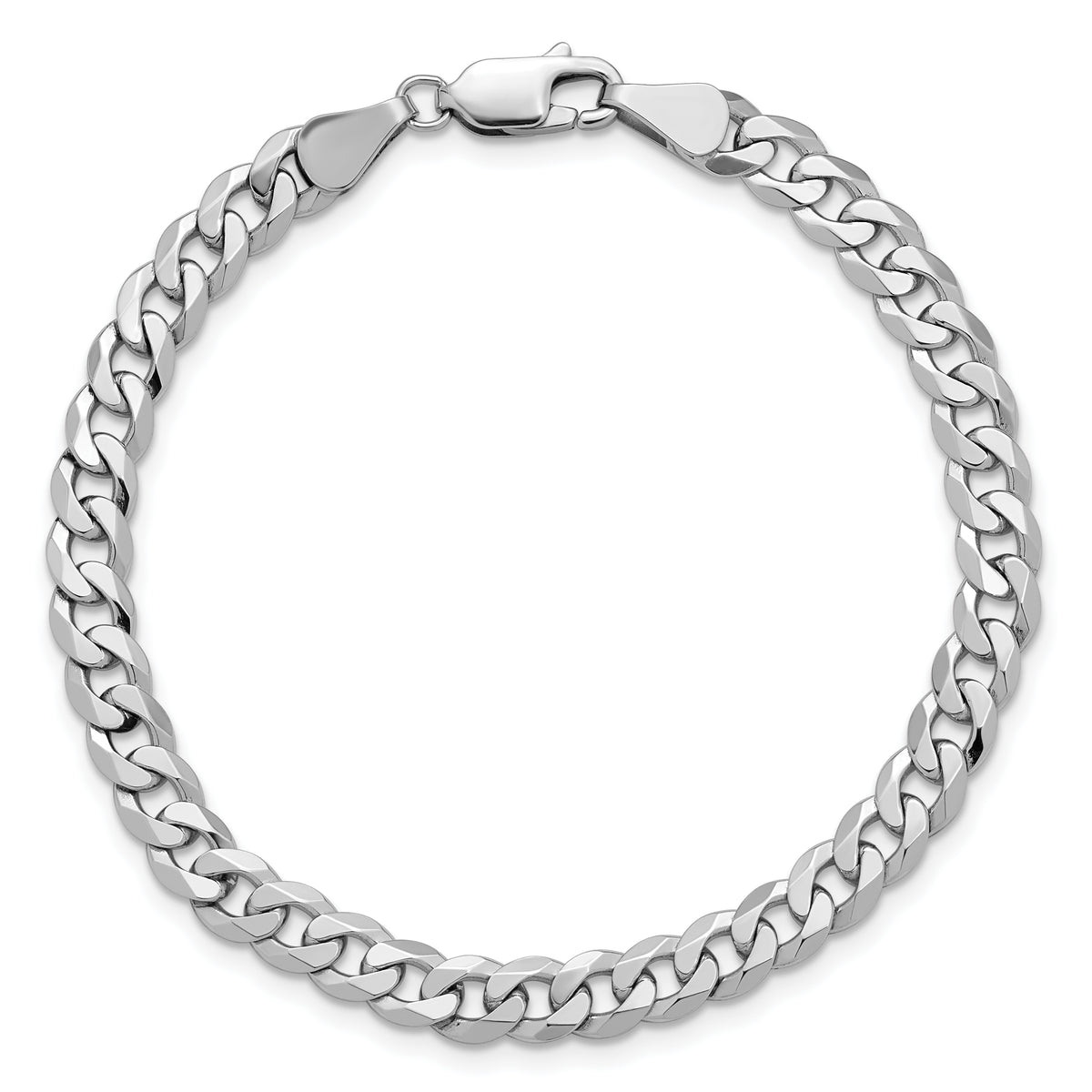 Gold (10K & 14K) Flat Beveled Curb Chain Bracelet - 14k White Gold / 7 in / 5.75 mm