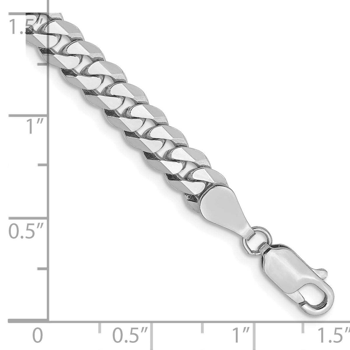 Gold (10K & 14K) Flat Beveled Curb Chain Bracelet - 14k White Gold / 7 in / 5.75 mm