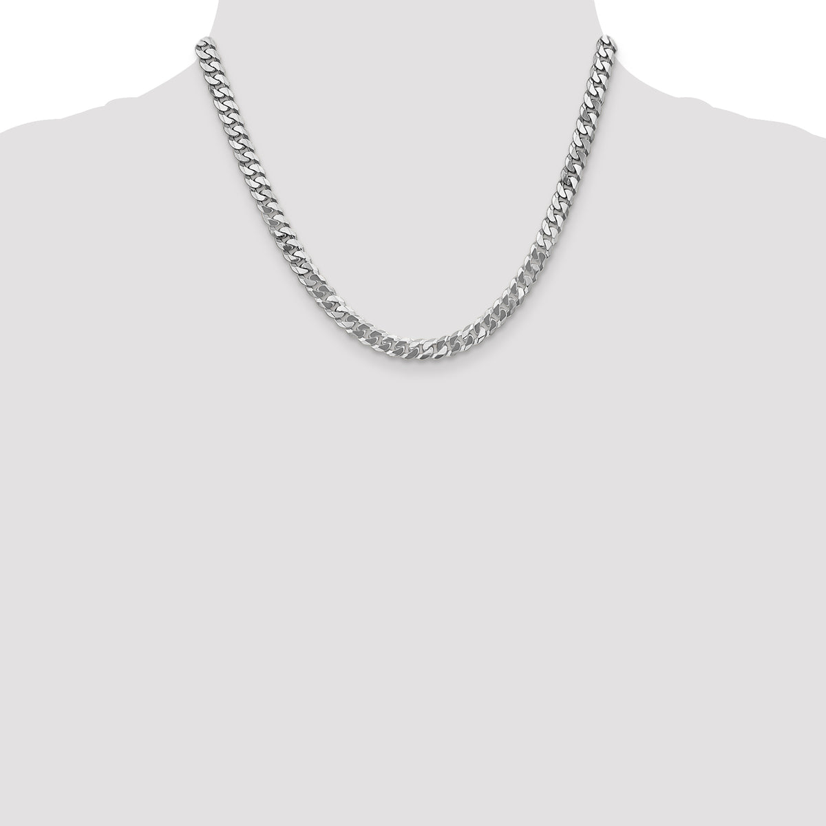 Gold (10K & 14K) Flat Beveled Curb Chain - 14k White Gold / 18 in / 6.25 mm