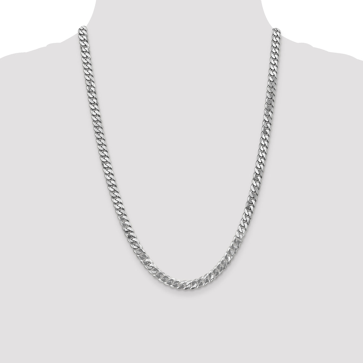 Gold (10K & 14K) Flat Beveled Curb Chain - 14k White Gold / 24 in / 6.25 mm
