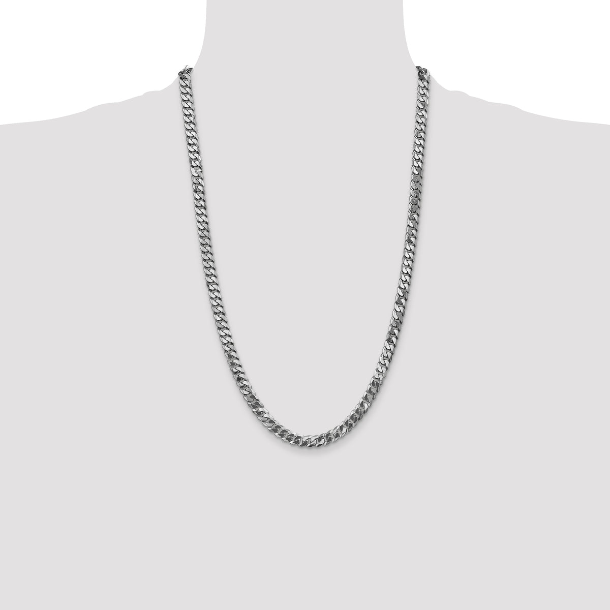 Gold (10K & 14K) Flat Beveled Curb Chain - 14k White Gold / 26 in / 6.25 mm