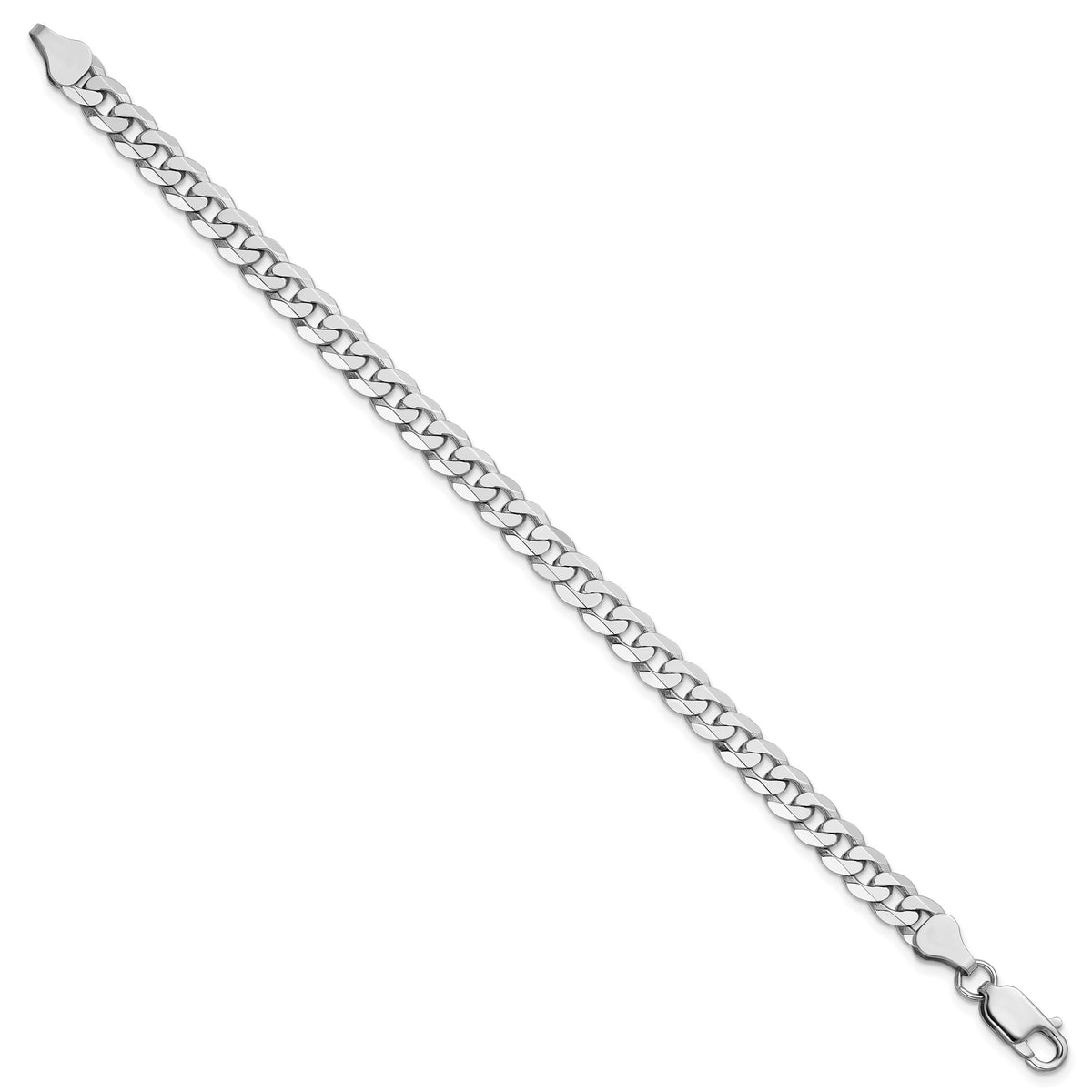 Gold (10K & 14K) Flat Beveled Curb Chain Bracelet - 14k White Gold / 7 in / 6.25 mm
