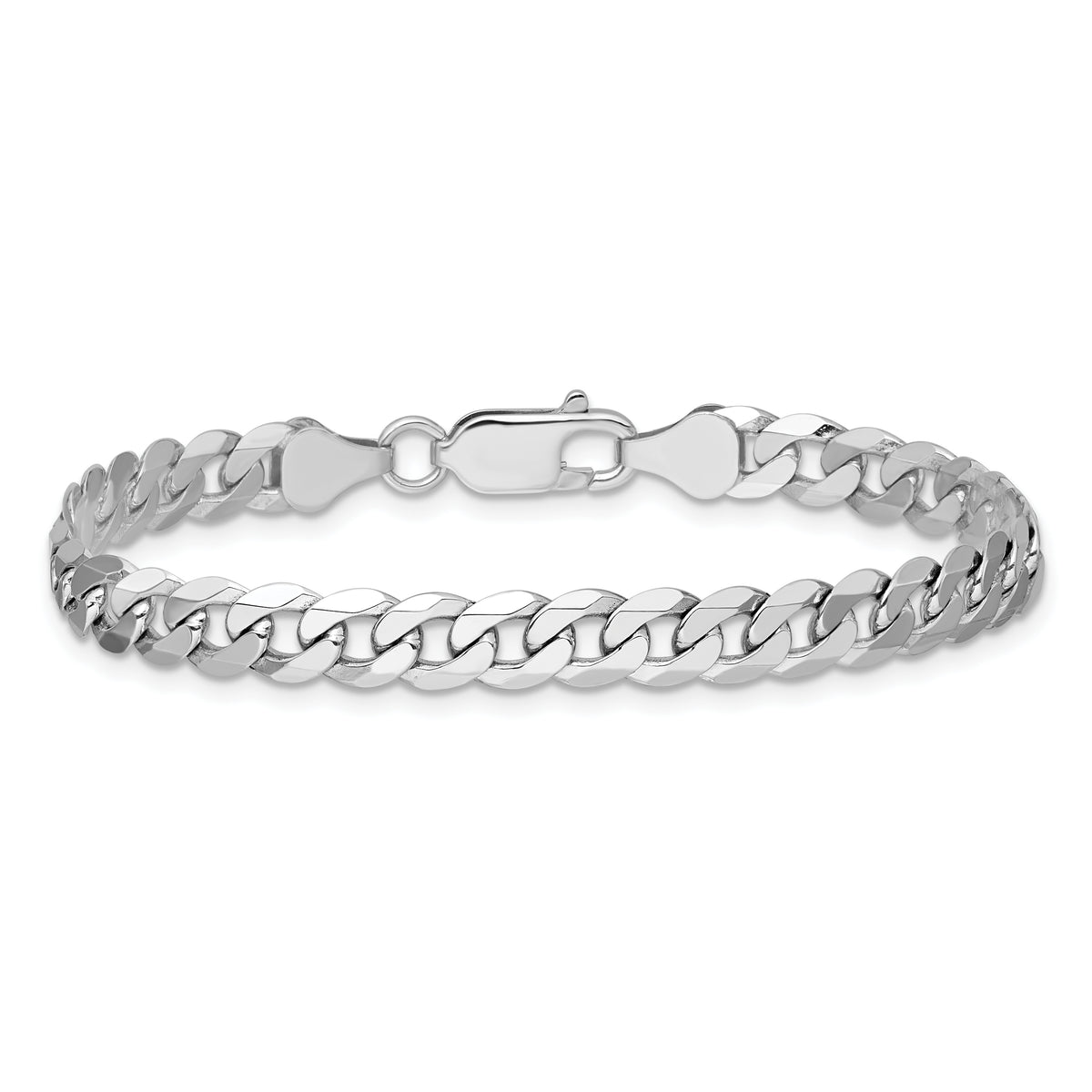 Gold (10K & 14K) Flat Beveled Curb Chain Bracelet - 14k White Gold / 7 in / 6.25 mm