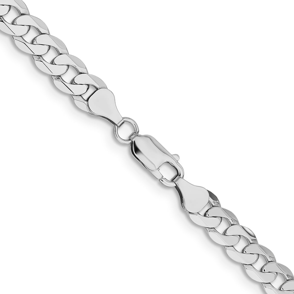 Gold (10K & 14K) Flat Beveled Curb Chain - 14k White Gold / 18 in / 7.25 mm
