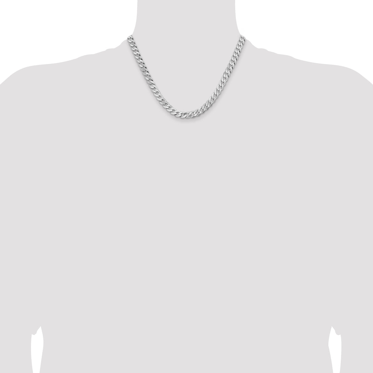 Gold (10K & 14K) Flat Beveled Curb Chain - 14k White Gold / 18 in / 7.25 mm