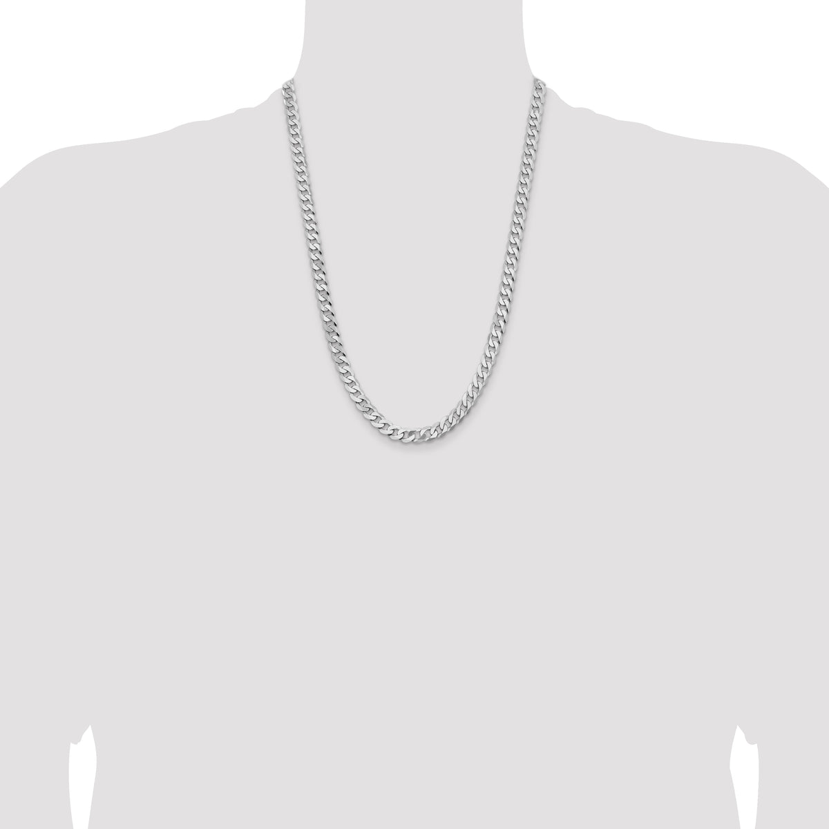 Gold (10K & 14K) Flat Beveled Curb Chain - 14k White Gold / 24 in / 7.25 mm