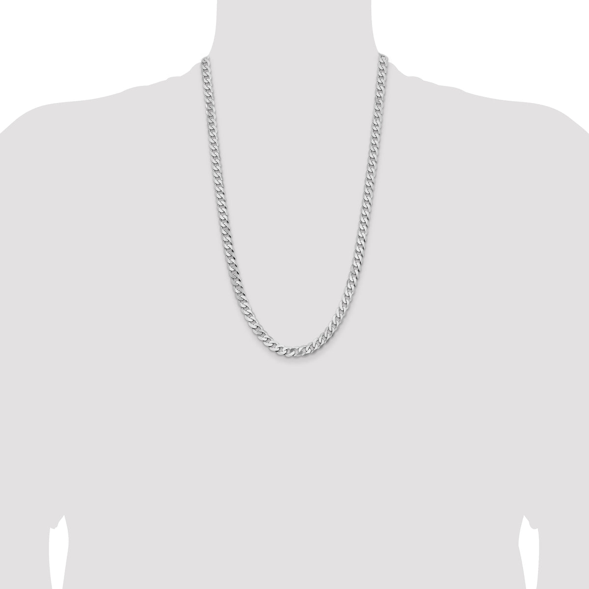 Gold (10K & 14K) Flat Beveled Curb Chain - 14k White Gold / 26 in / 7.25 mm