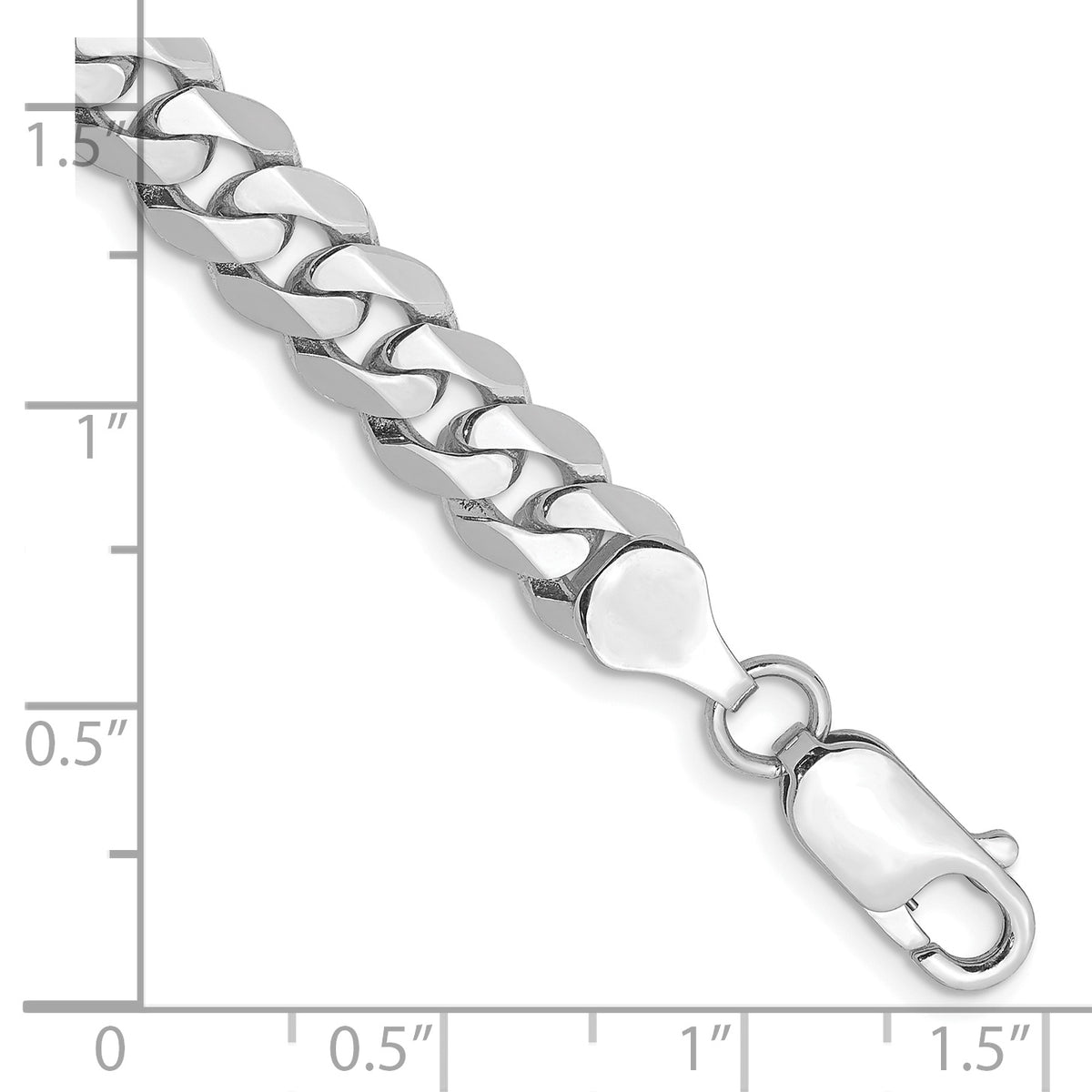 Gold (10K & 14K) Flat Beveled Curb Chain Bracelet - 14k White Gold / 8 in / 7.25 mm